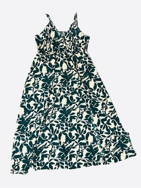 Emerald Green Botanical Print Silky Maxi Dress